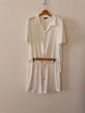 NWT Coofandy Cream Ribbed Short Sleeve Set Men's